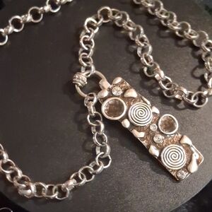 Chico's Silver and Brown Spiral Pendant Necklace